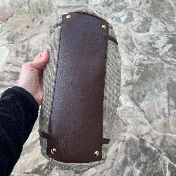 MICHAEL KORS Gansevoort Natural Hemp Canvas Mocha Brown Leather Shoulder Bag - Picture 6 of 9